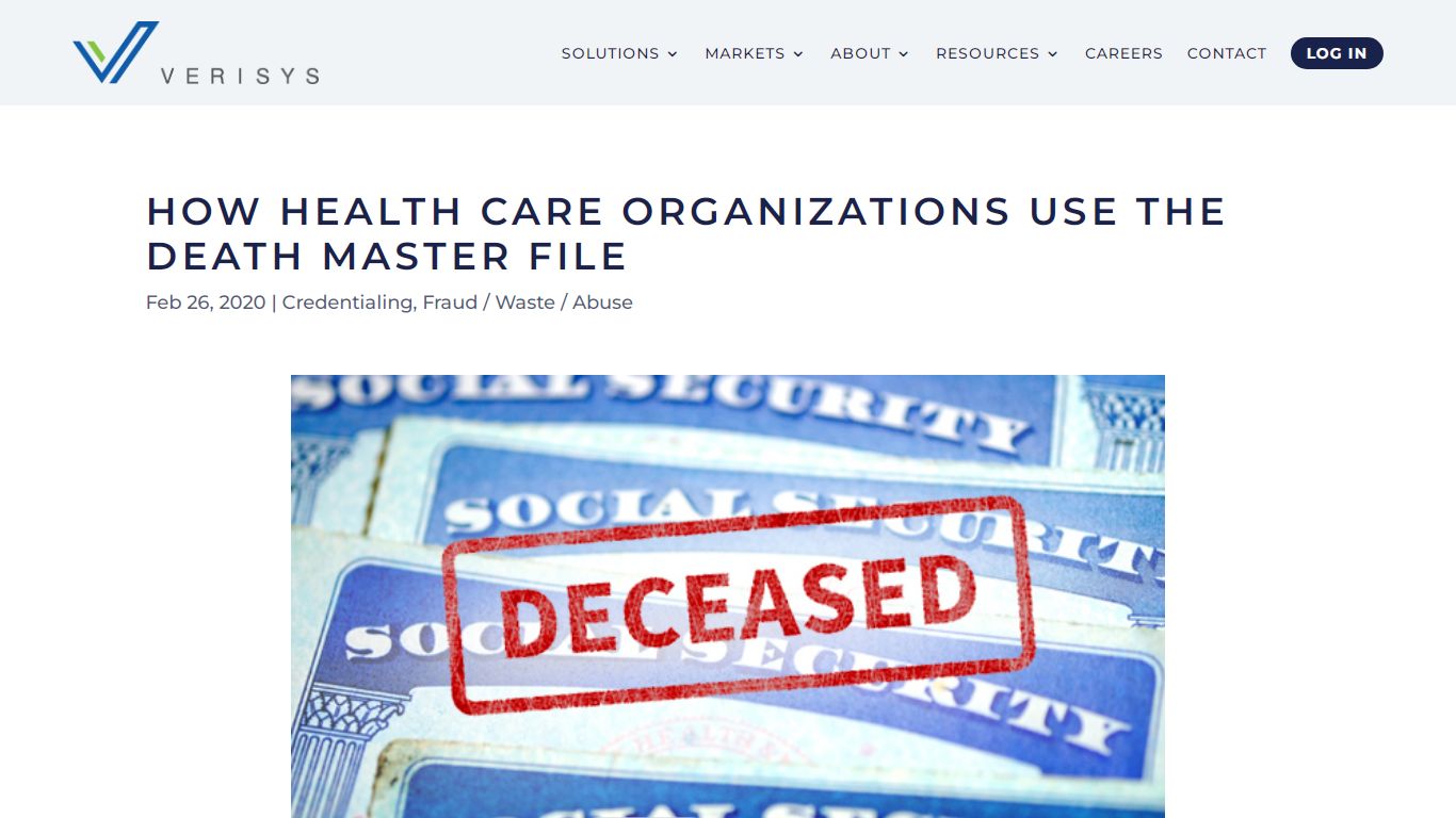 Social Security Death Master File - Verisys